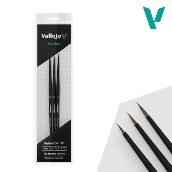 Set de  pinceles Vallejo: Definition Set - Pincel de Pelo Natural (Tamaño 4/0, 3/0  & 2/0)